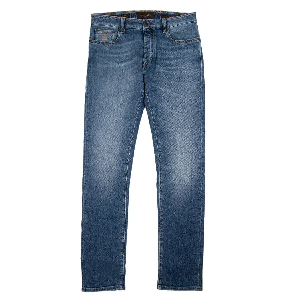 Blue Mid-Wash ‘Credi’ Slim Fit Japanese Stretch Denim Jeans  Moorer   