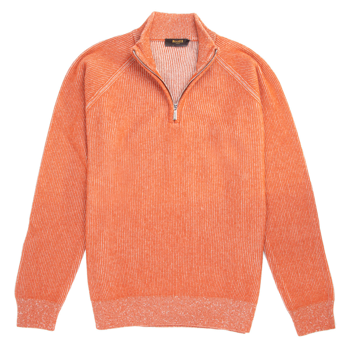 Burnt Orange Vanisé Knit Wool Cashmere Half-Zip Sweater Zip Neck Moorer   