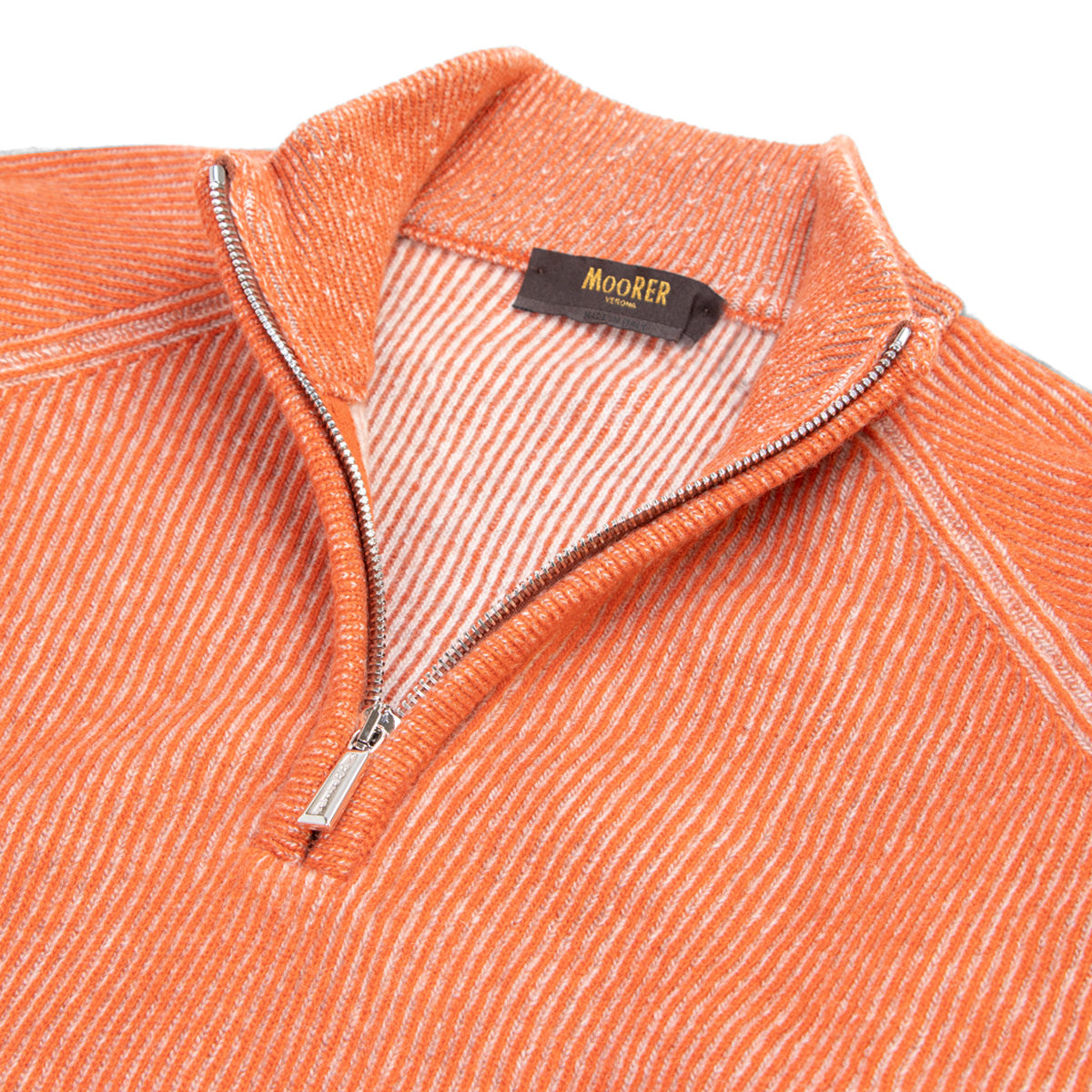 Burnt Orange Vanisé Knit Wool Cashmere Half-Zip Sweater Zip Neck Moorer   