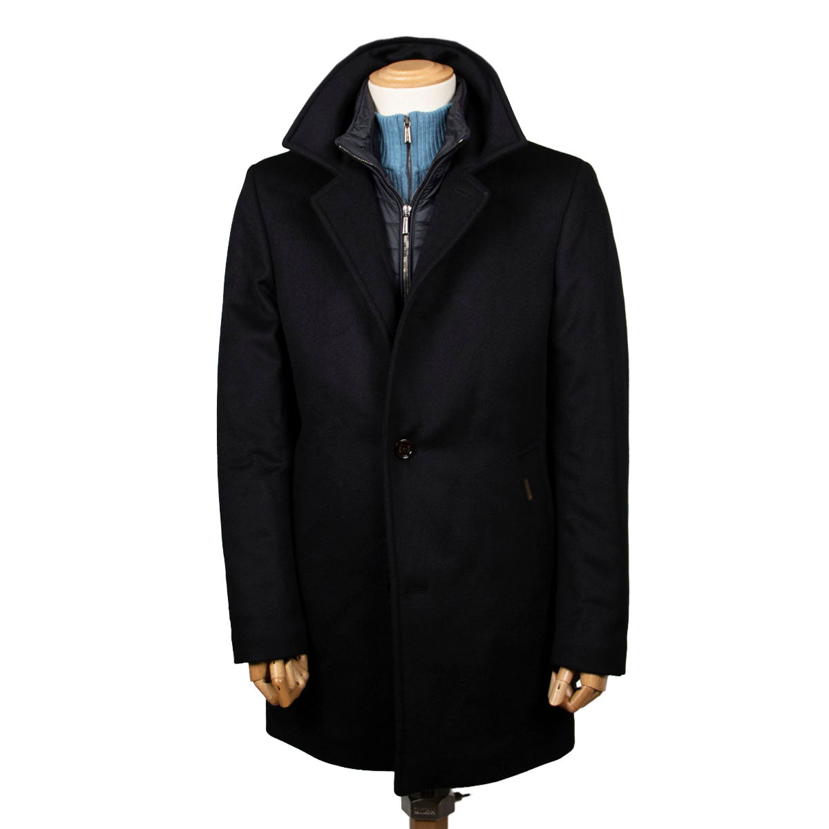 Navy ‘Monferrato’ Cashmere & Virgin Wool Longline Coat  Moorer   