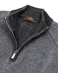 Dark Grey Vanisé Knit Wool Cashmere Half-Zip Sweater Zip Neck Moorer   