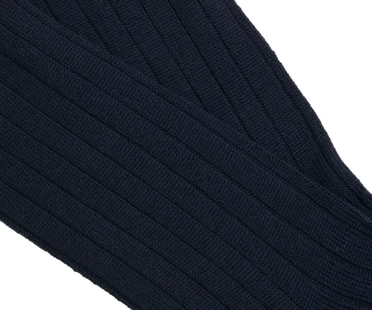 Navy Blue Ribbed Wool Socks  Robert Old   