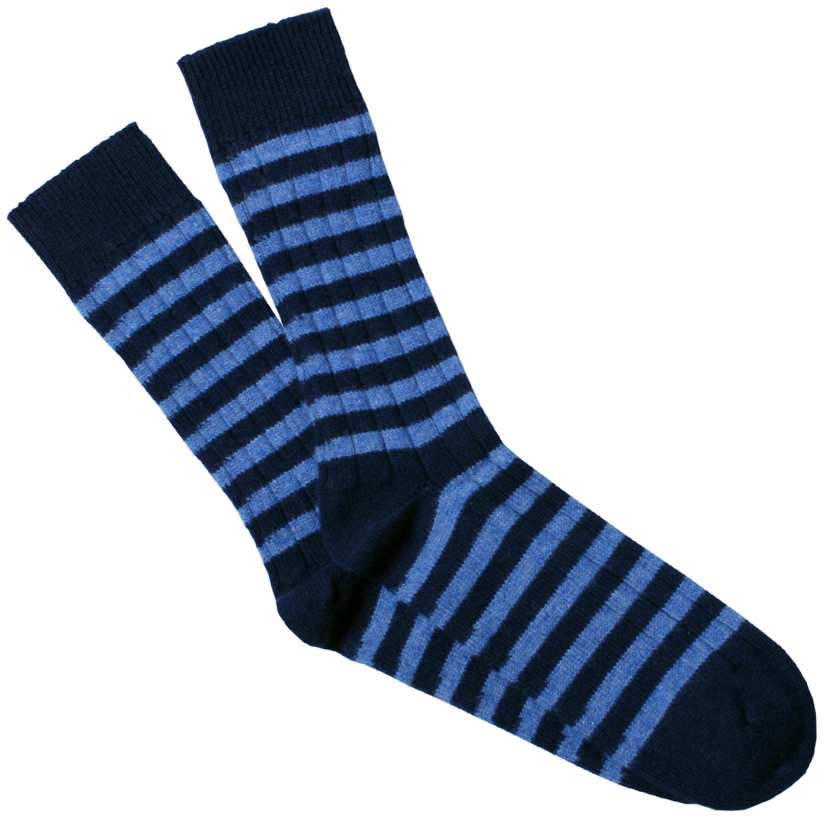 Navy & Blue Stripe Ribbed Cashmere Blend Socks  Robert Old   