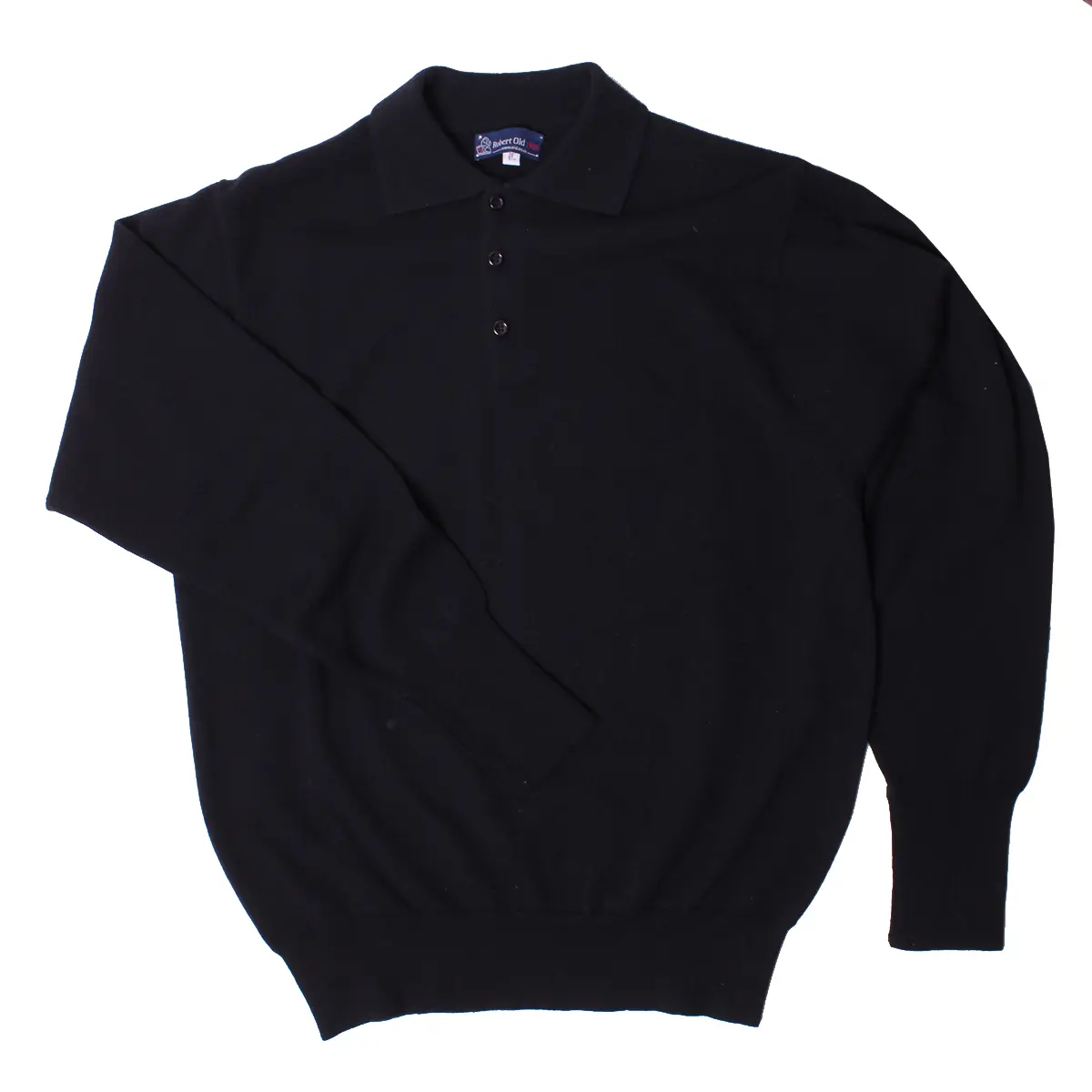 The Oban 3 button long sleeve Cashmere Polo Sweater - Black  Robert Old   