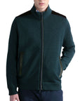 Green Wool Full Zip Velvet Detail Sweater Cardigan Paul & Shark   