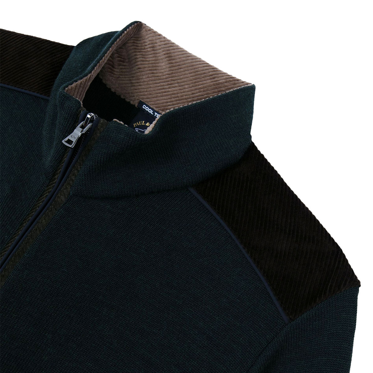 Green Wool Full Zip Velvet Detail Sweater Cardigan Paul & Shark   