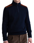 Navy Wool Half Zip Velvet Detail Sweater Zip Neck Paul & Shark   