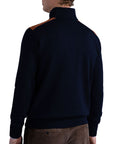 Navy Wool Half Zip Velvet Detail Sweater Zip Neck Paul & Shark   