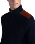 Navy Wool Half Zip Velvet Detail Sweater Zip Neck Paul & Shark   