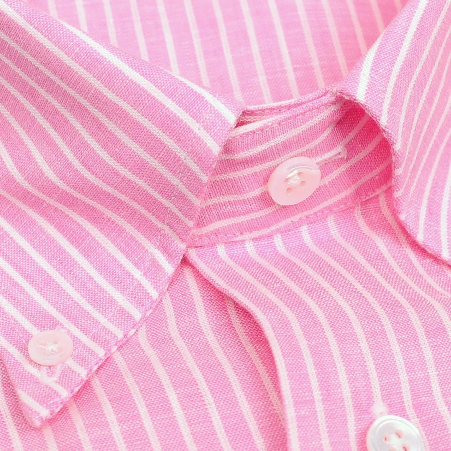 Pink & White Stripe Linen Short Sleeve Shirt  Robert Old   