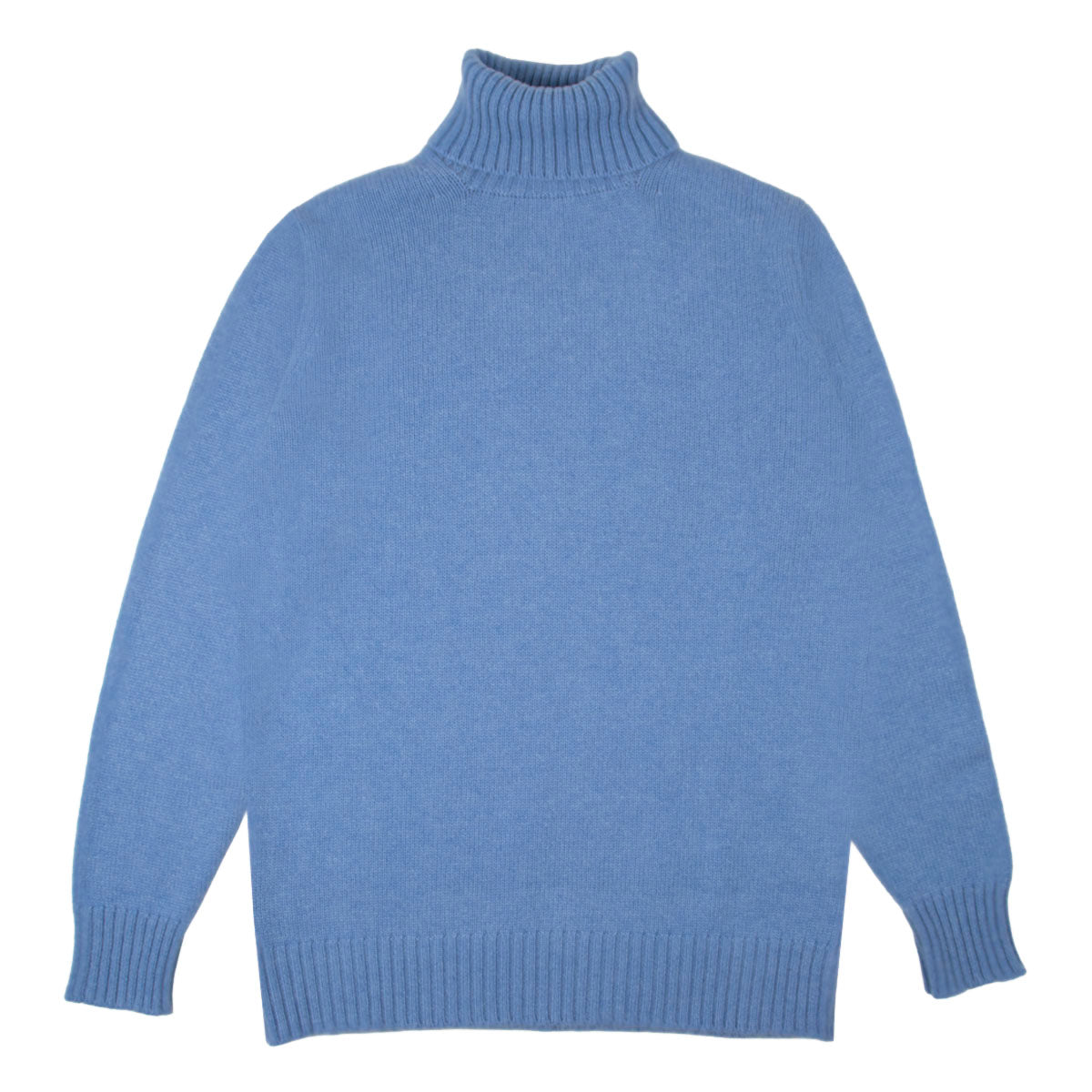 Suez Blue Portree 4ply Roll Neck Cashmere Sweater  Robert Old   