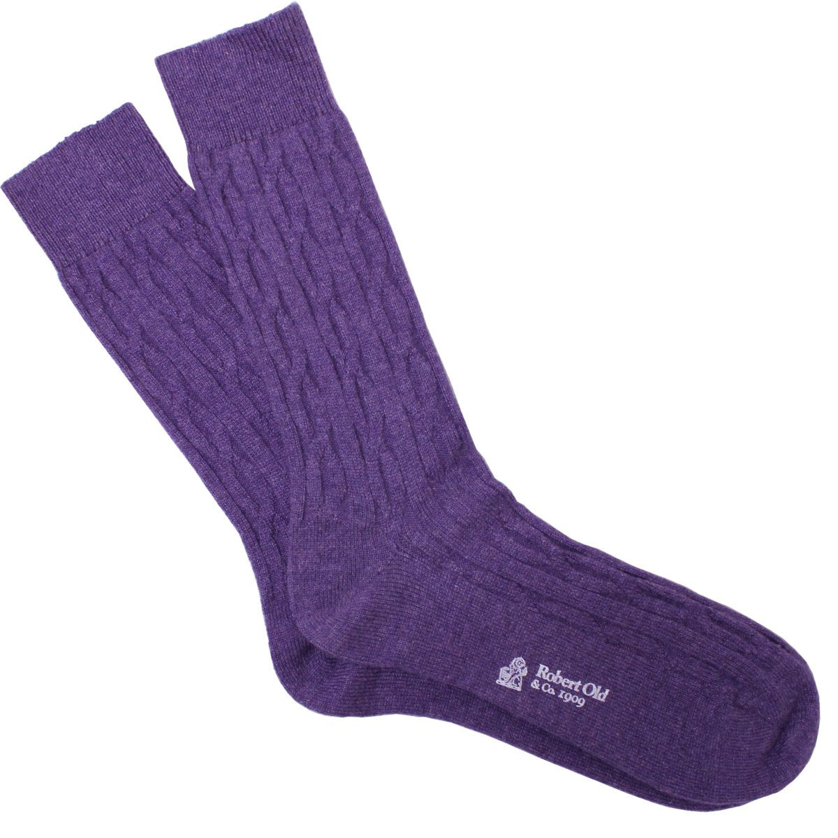 Purple 100% Luxury Cashmere Cable Socks  Robert Old   