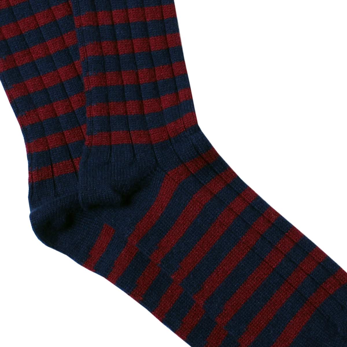 Navy & Wine Stripe Ribbed Cashmere Blend Socks  Robert Old   