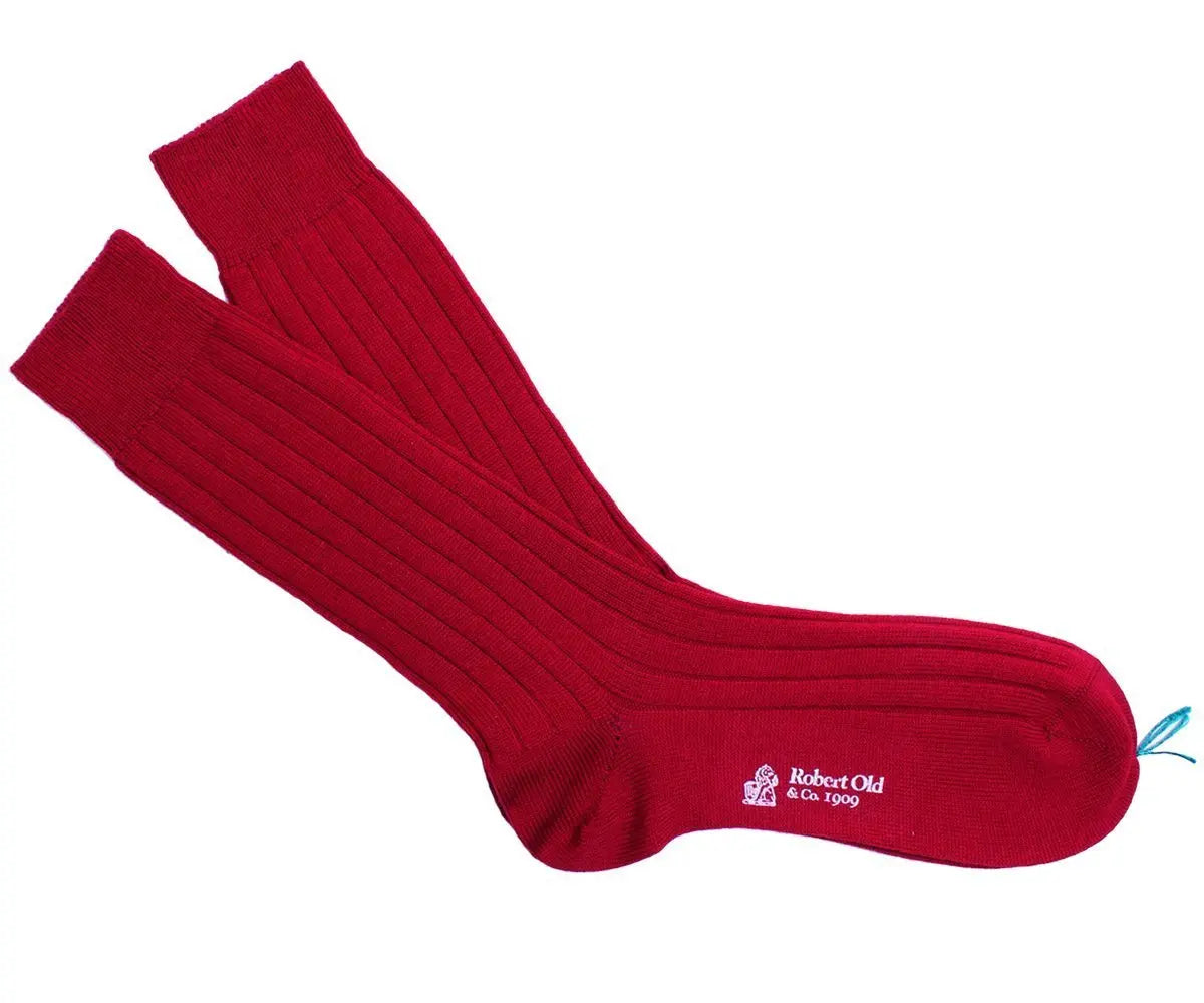 Granata Red Ribbed Wool Socks  Robert Old   