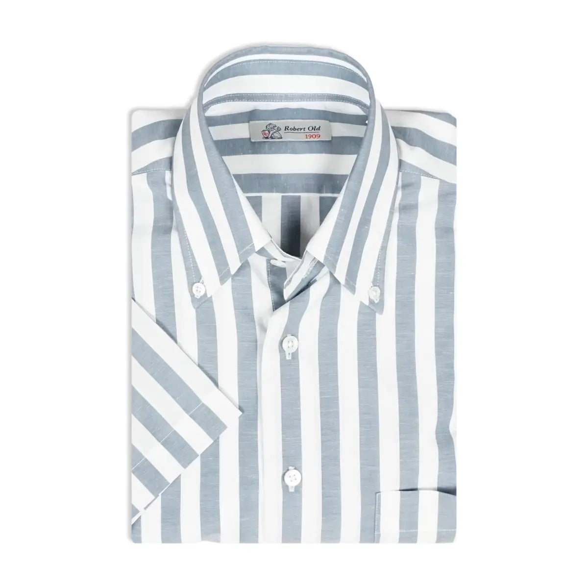 White & Grey Striped Zephirlino Short Sleeve Shirt  Robert Old   