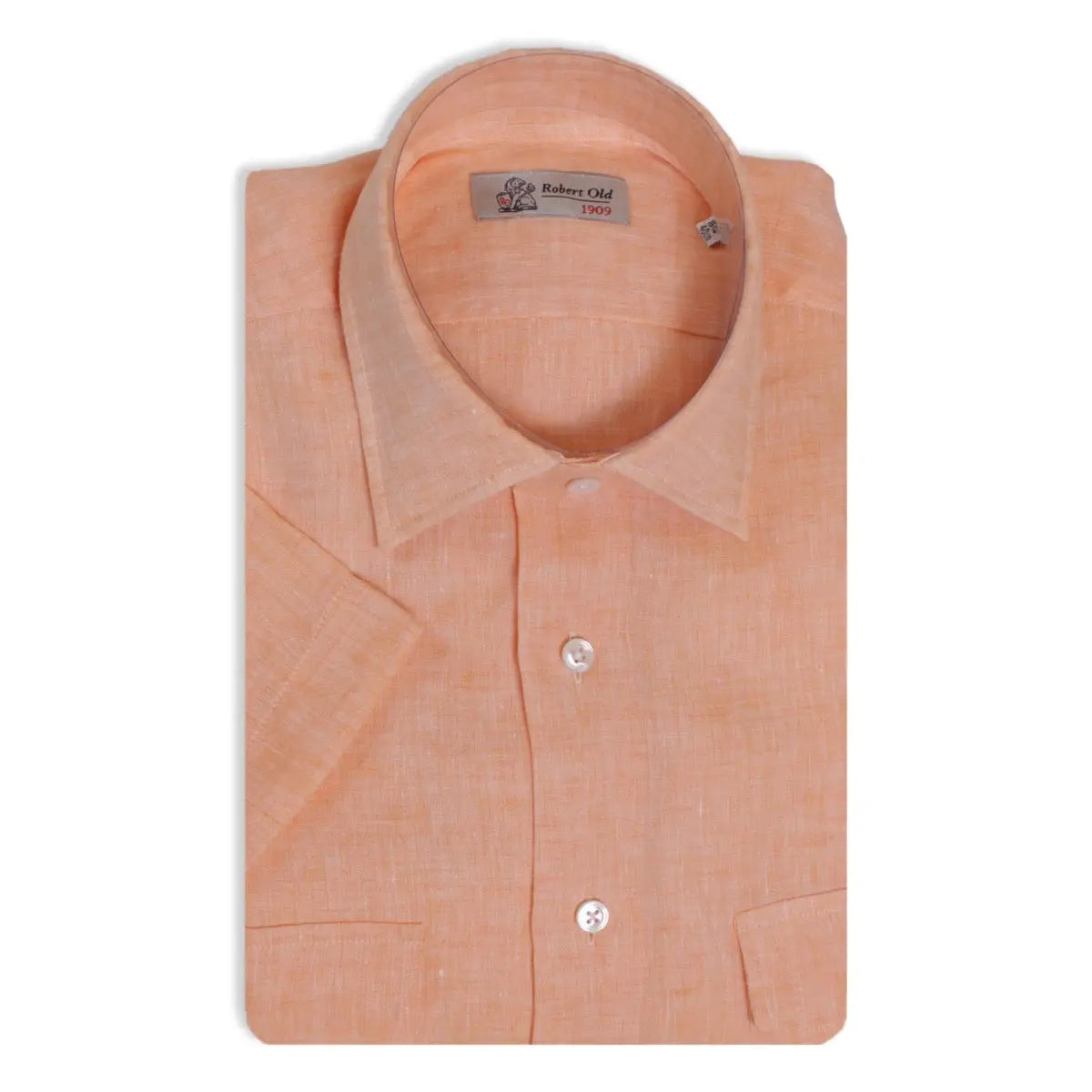 Orange Pure Italian Linen Short-Sleeve Shirt  Robert Old   