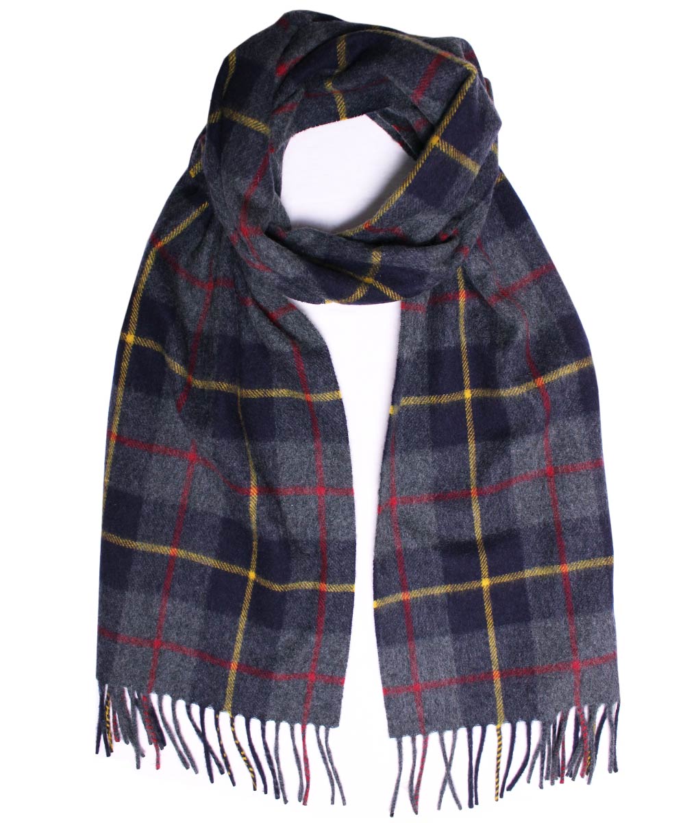 Navy & Charcoal Check 100% Cashmere scarf  Robert Old   