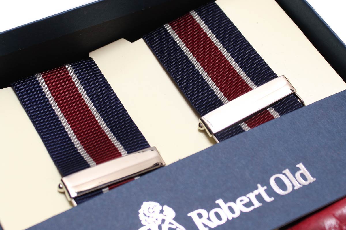 Navy, Red And White Stripe Silk Braces  Robert Old   
