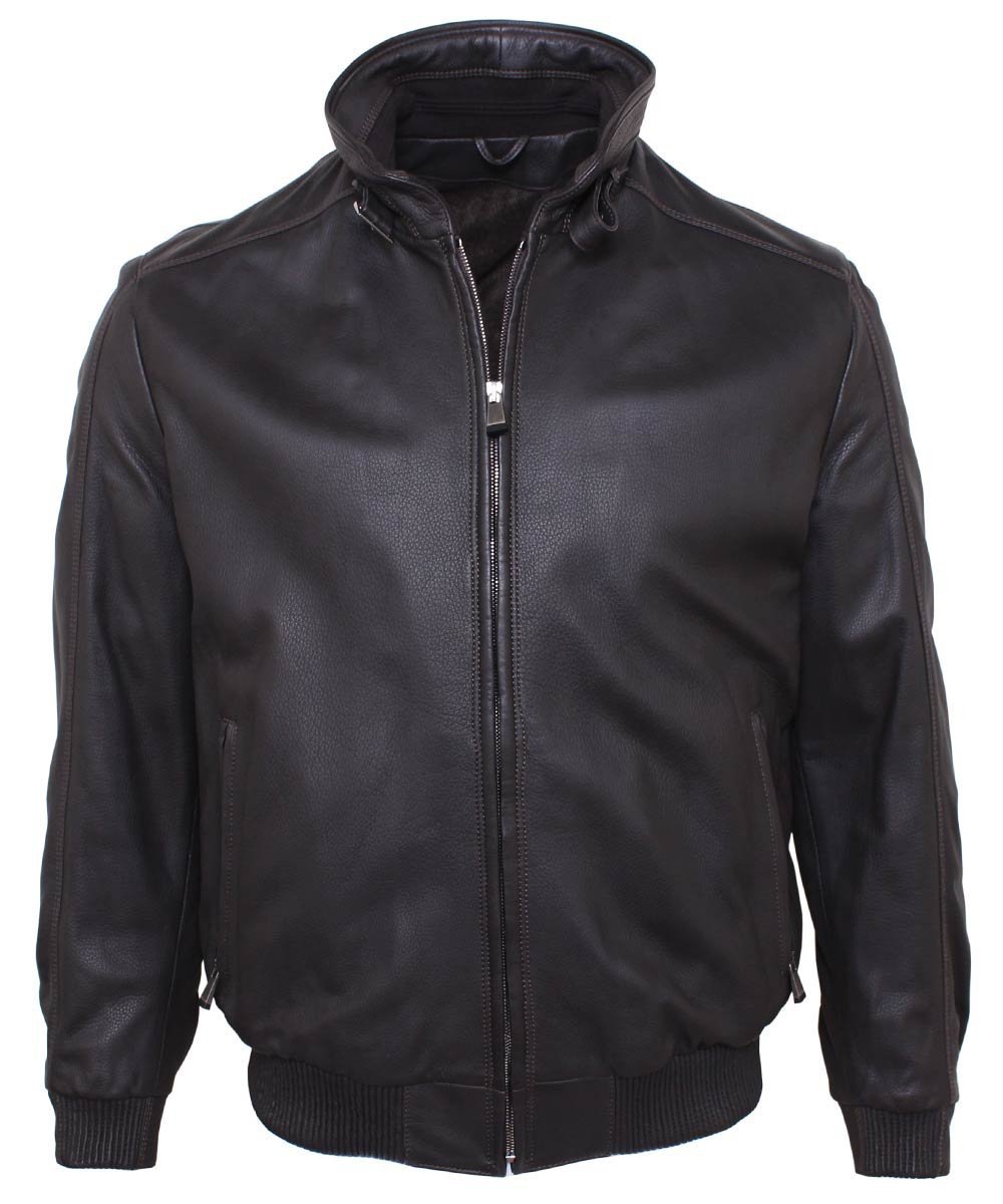 Dark Brown Bomber Style Deerskin Leather Jacket  Robert Old   