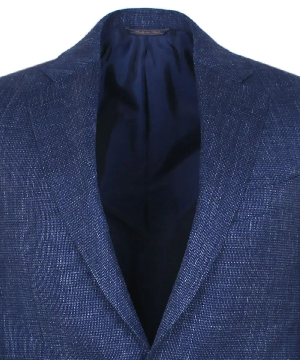 Blue Wool & Linen Textured Weave Blazer  Robert Old   