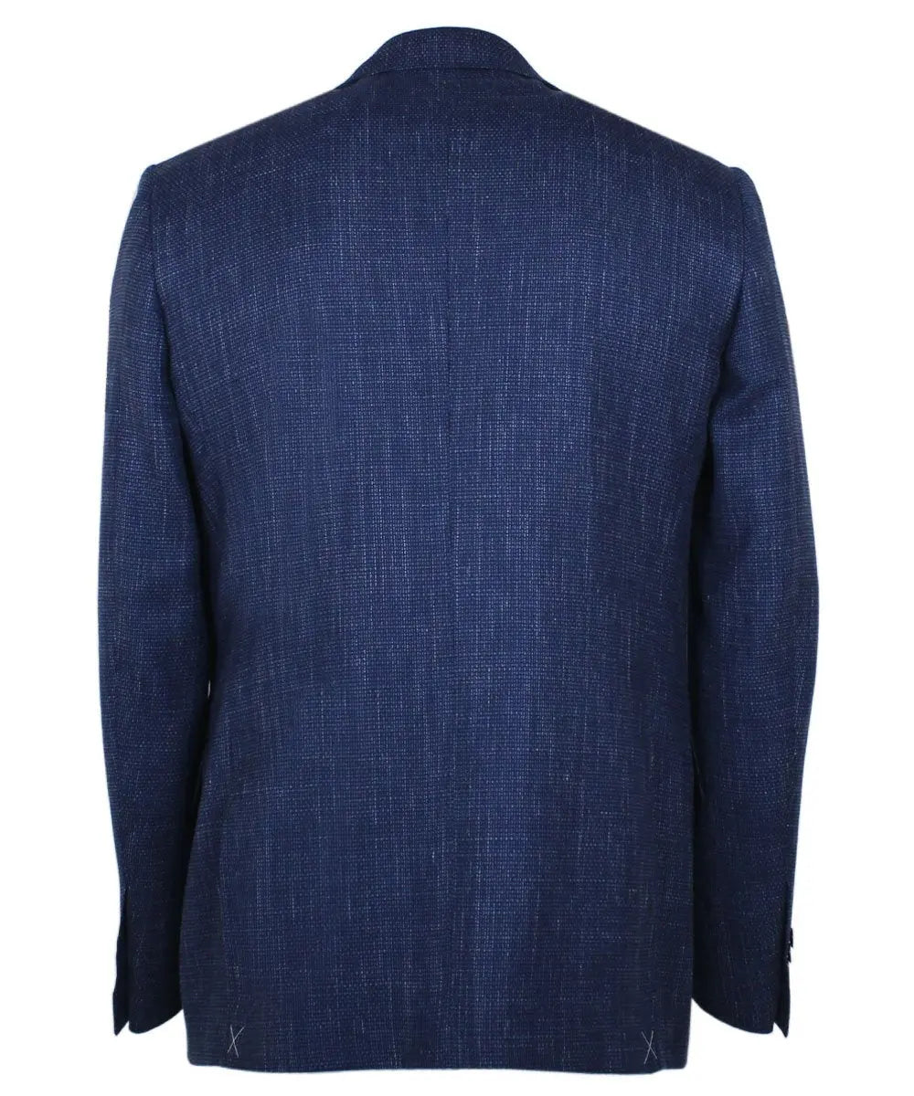Blue Wool &amp; Linen Textured Weave Blazer  Robert Old   
