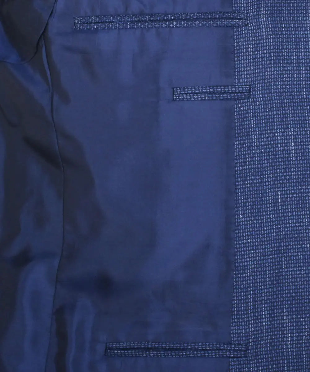 Blue Wool &amp; Linen Textured Weave Blazer  Robert Old   
