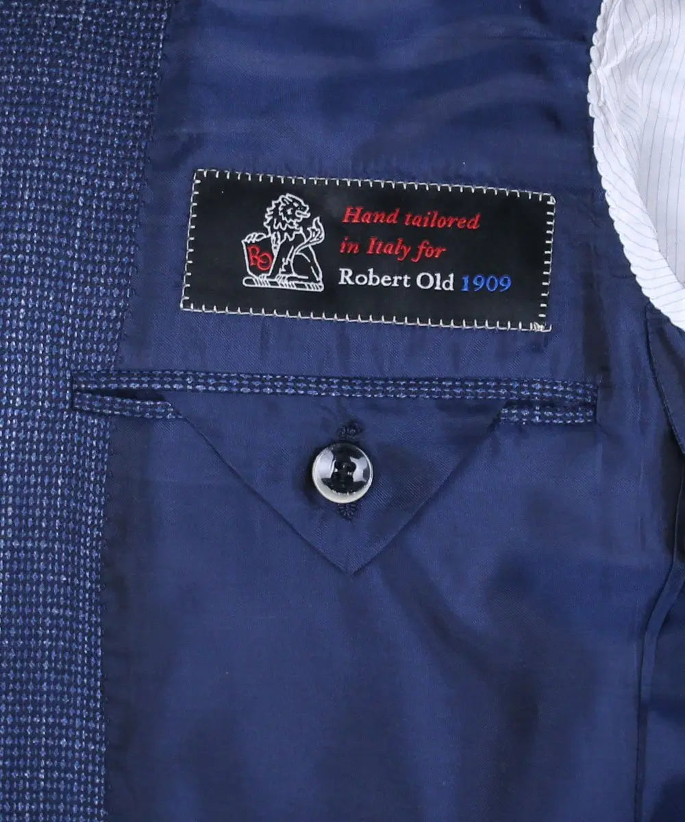 Blue Wool & Linen Textured Weave Blazer  Robert Old   
