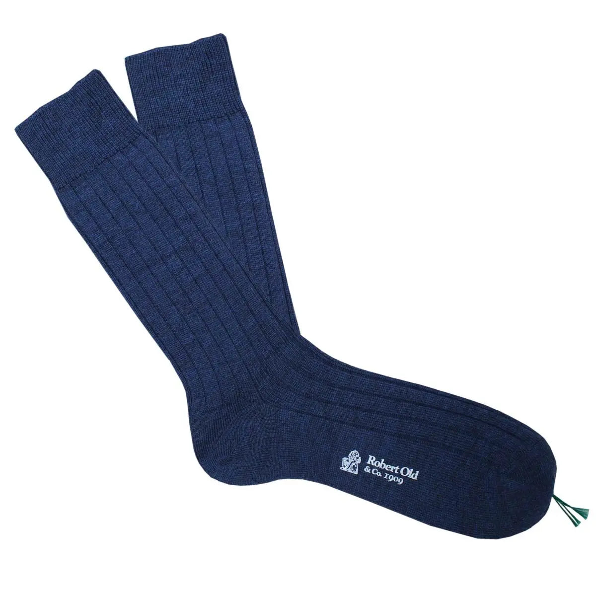 Blue Melange Wool Ribbed Socks  Robert Old   