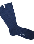 Blue Melange Wool Ribbed Socks  Robert Old   