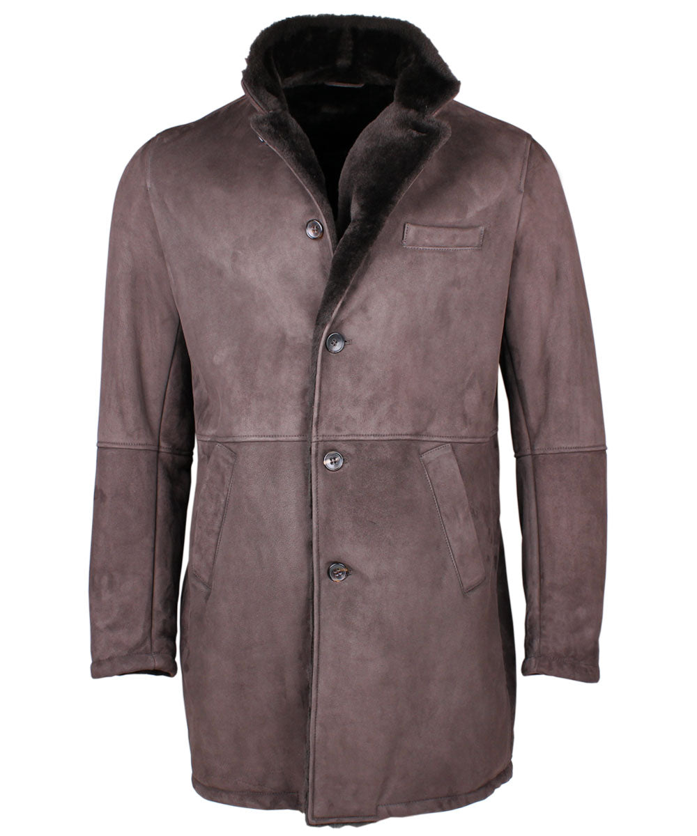 Brown Shearling Leather Overcoat  Robert Old   