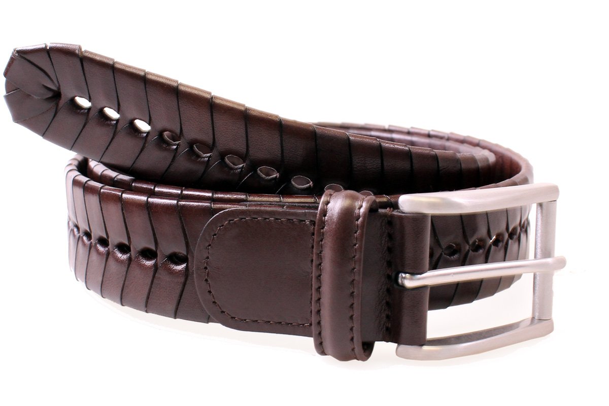 Dark Brown Calf Leather Chevron Weave Belt  Robert Old   