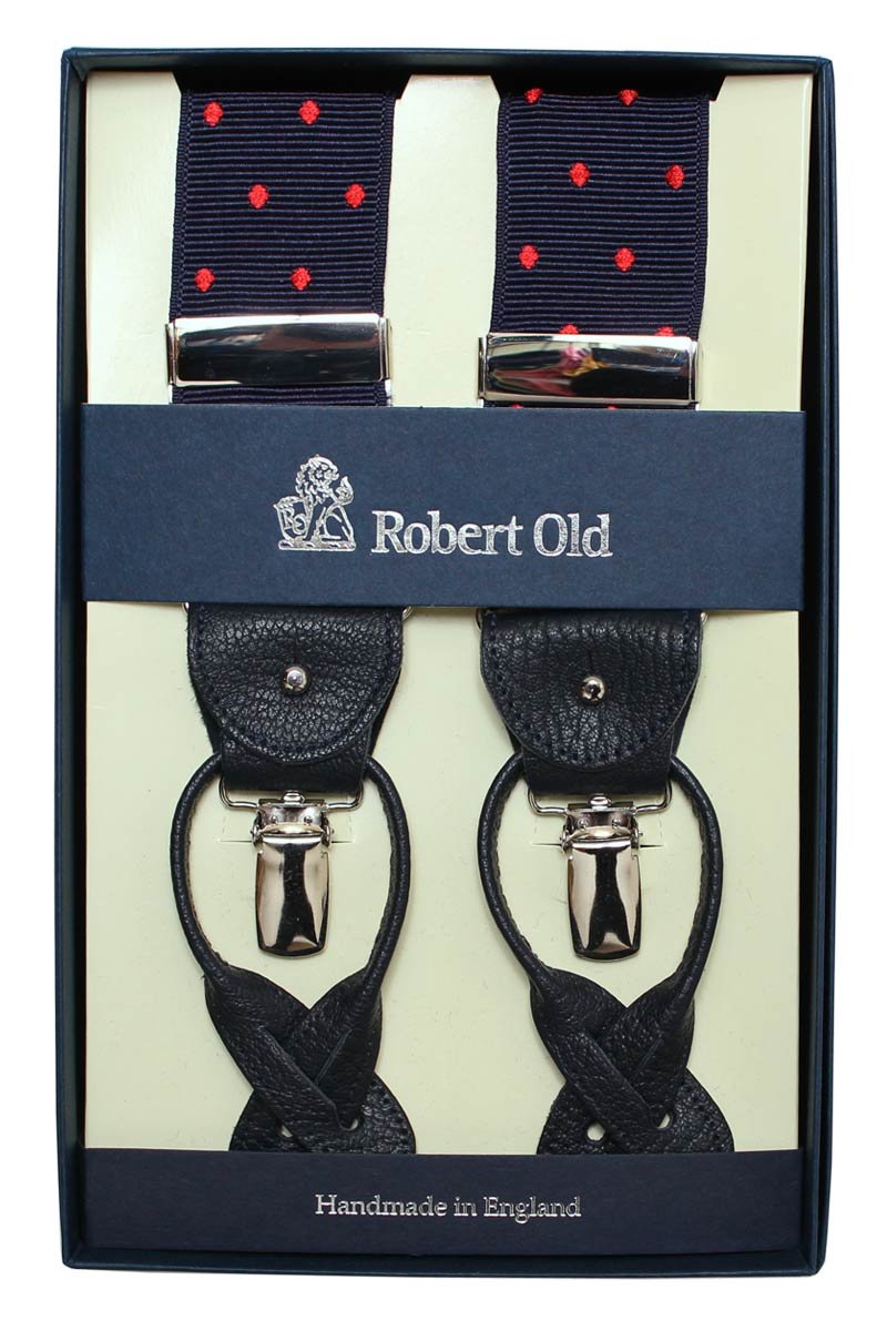 Navy And Red Dot Silk Braces  Robert Old   