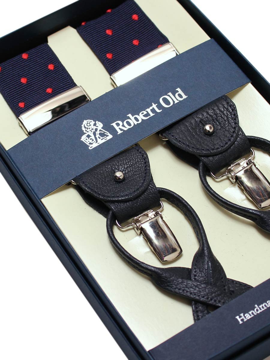 Navy And Red Dot Silk Braces  Robert Old   