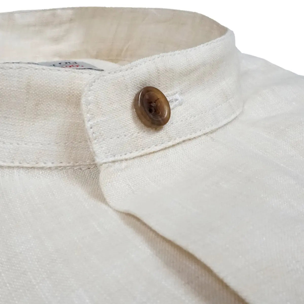 Beige Pure Italian Linen Tunic Collared Long Sleeve Shirt  Robert Old   