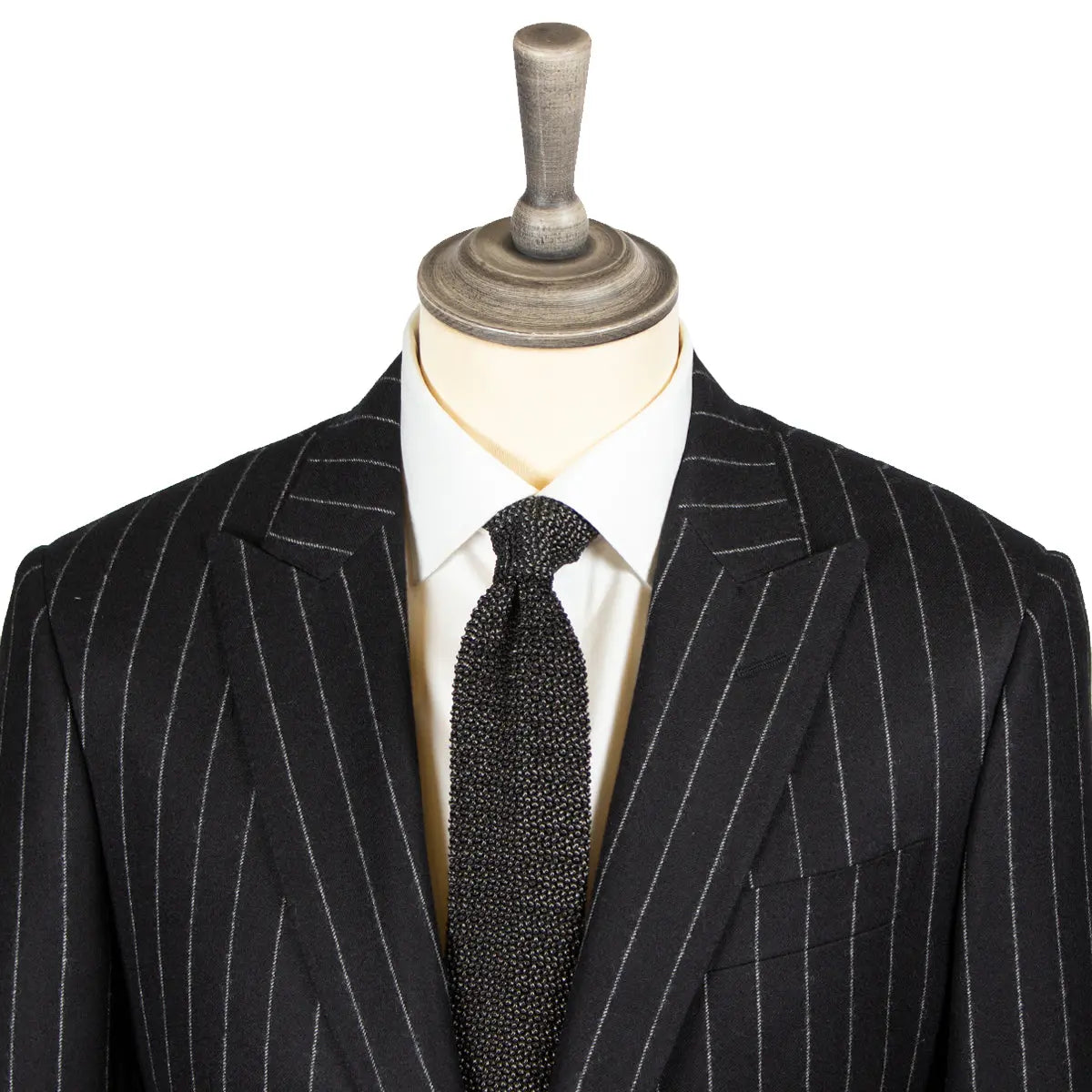 Black Rope Stripe Worsted Wool Flannel Suit  Robert Old   