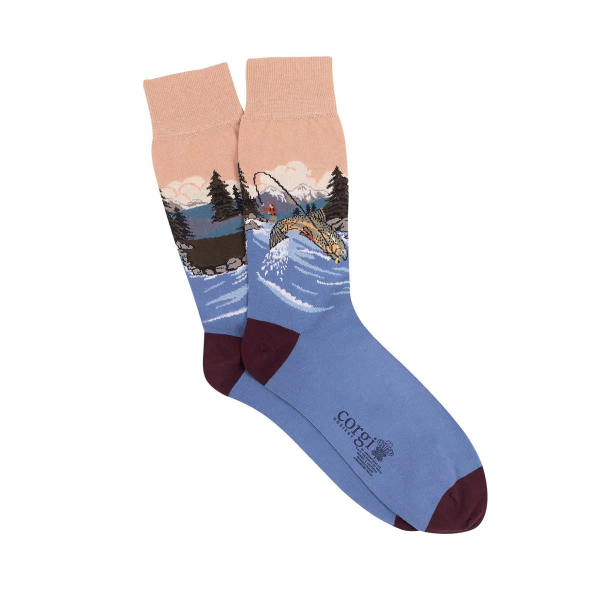 Blue ‘Fishing River Scene’ Premium Cotton Socks  Robert Old   