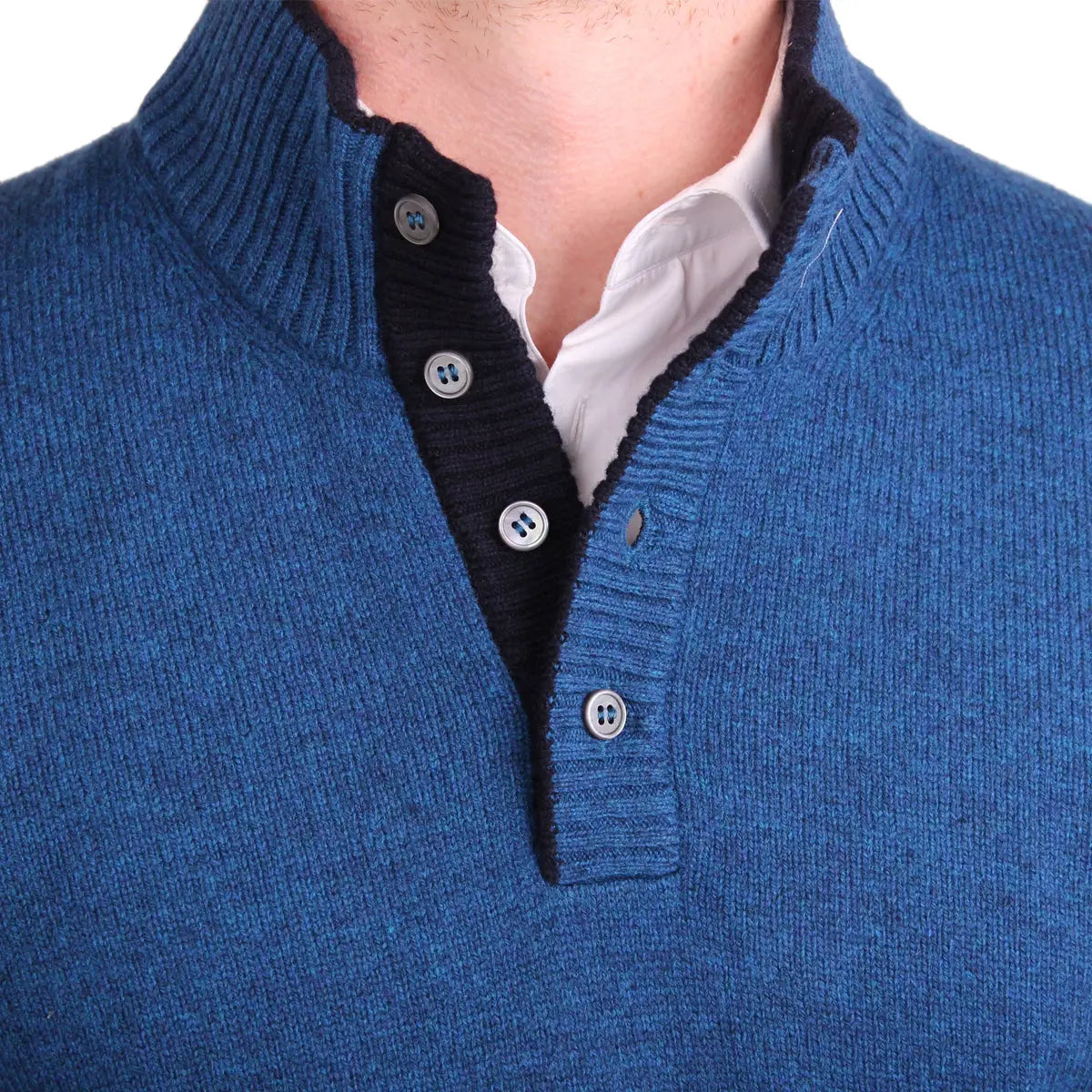 Blue & Navy Half-Button Virgin Wool Sweater  Robert Old   