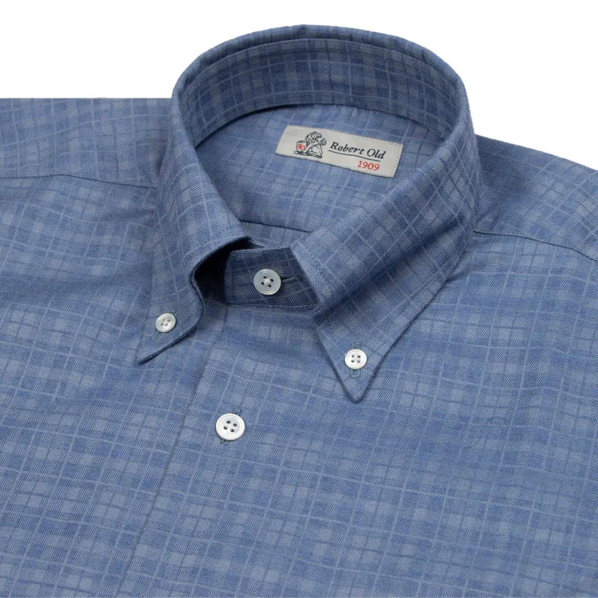 Blue Twill Check Flanello Junior Cotton Long Sleeve Shirt  Robert Old   
