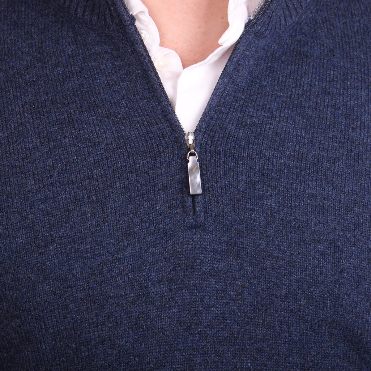 Blue Virgin Wool & Cashmere Blend Zip Neck Sweater  Robert Old   