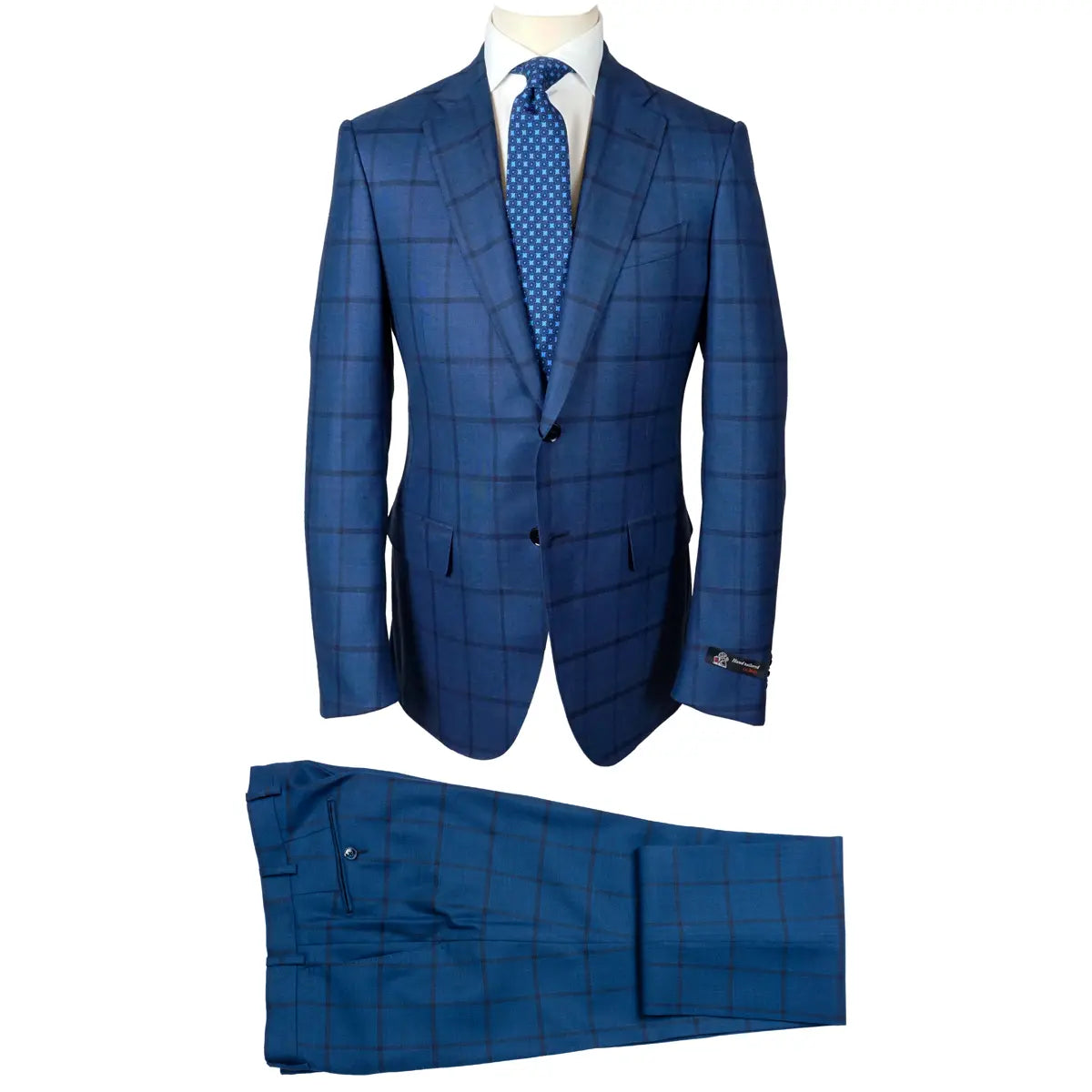 Blue Windowpane Check Super 150’s Virgin Wool Suit  Robert Old   