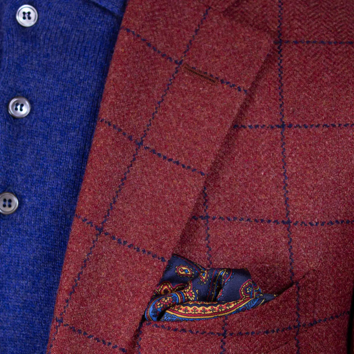 Brick Red Overcheck Wool &amp; Cashmere Jacket  Robert Old   