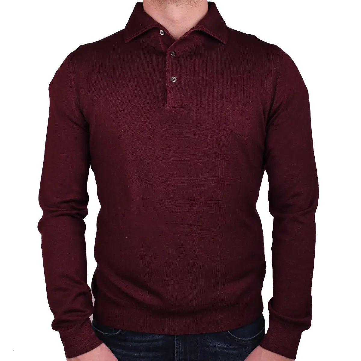 Burgundy Garment Dyed Wool Polo Sweater  Robert Old   