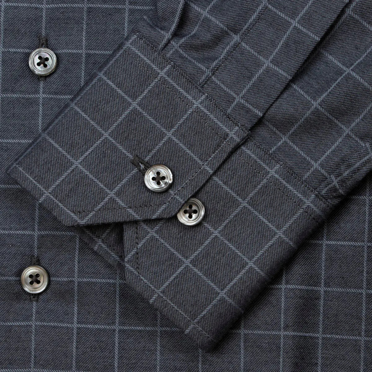 Charcoal Check Flanello Junior Cotton Long Sleeve Shirt  Robert Old   