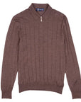 Chocolate Fine Wool & Silk Zip-Neck Polo  Robert Old   