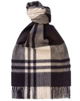 Coffee & Cream Checked Ripple Cashmere Scarf  Robert Old   