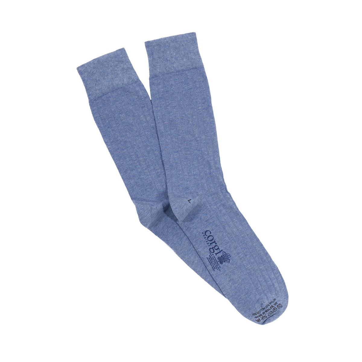 Denim Blue ‘Brecon’ Ribbed Cotton Socks  Robert Old   