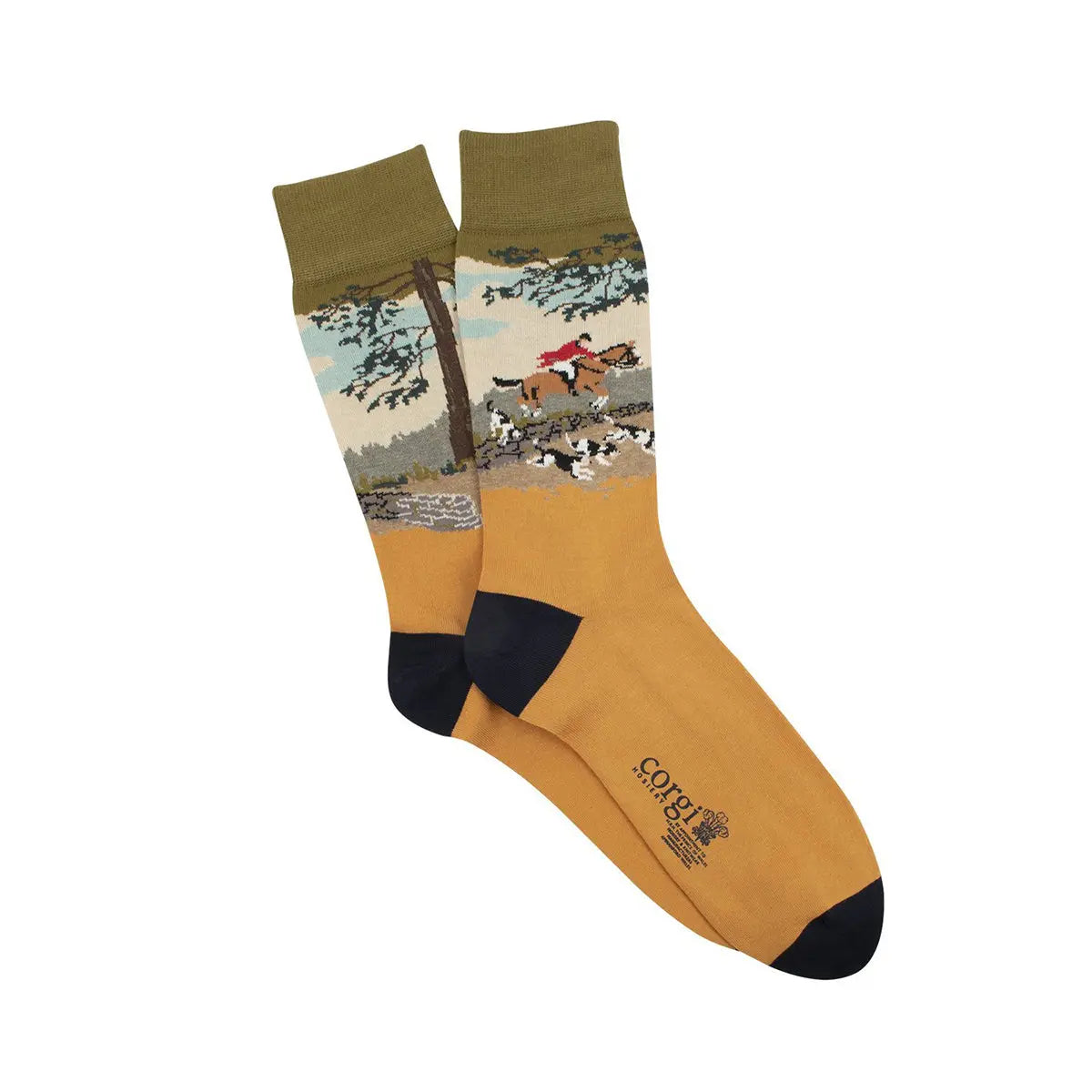 Gold ‘Countryside Hunt’ Premium Cotton Socks  Robert Old   