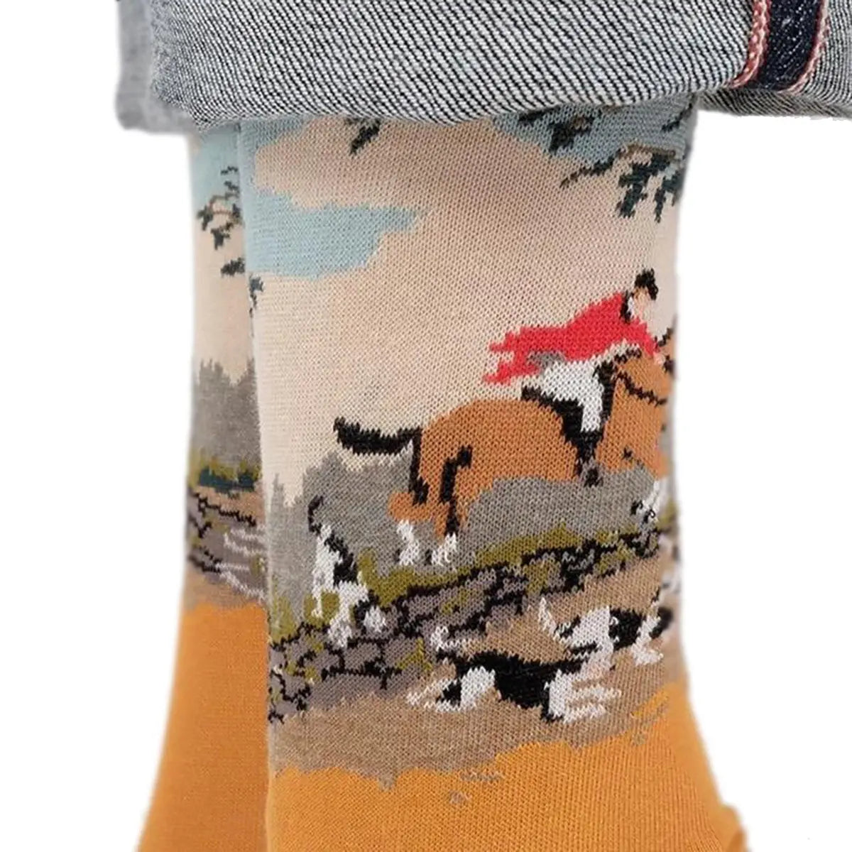 Gold ‘Countryside Hunt’ Premium Cotton Socks  Robert Old   