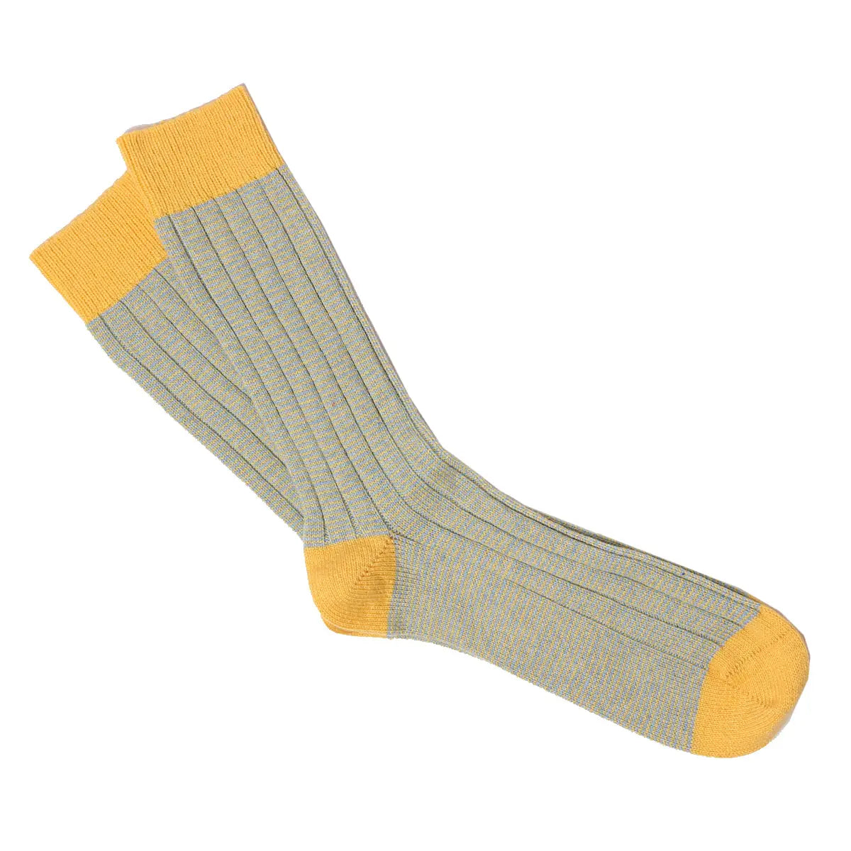 Gold & Blue Herringbone Stripe Cashmere Blend Socks  Robert Old   