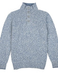 Light Blue Melange Buttoned-Neck Wool Jumper  Robert Old   